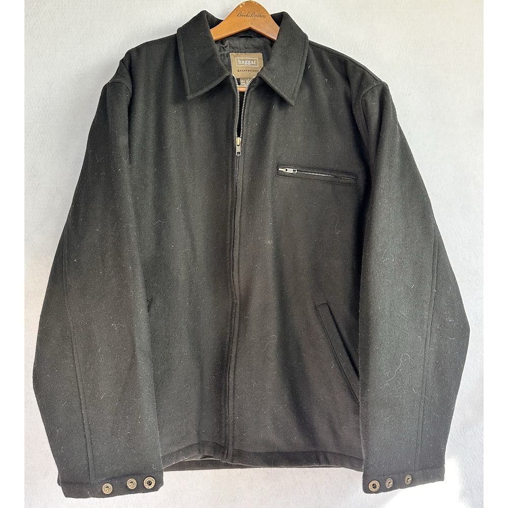 Haggar Wool Blend Lined Jacket Men's Sz Large Black Warm Classy Professional‎